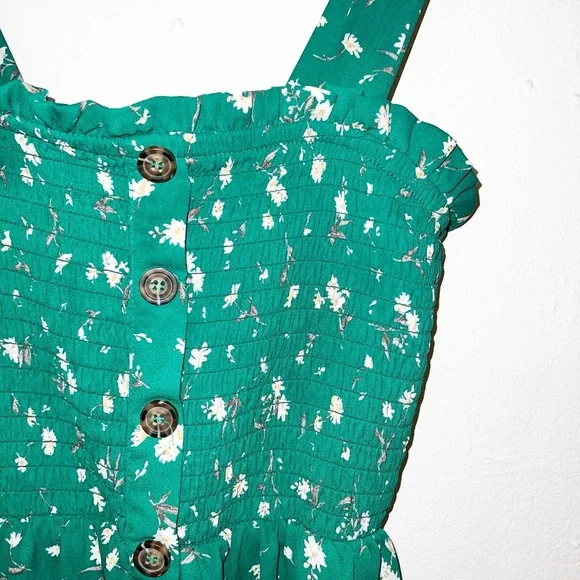 Jessica Simpson green floral smocked lined summer mini dress - Picture 5 of 11